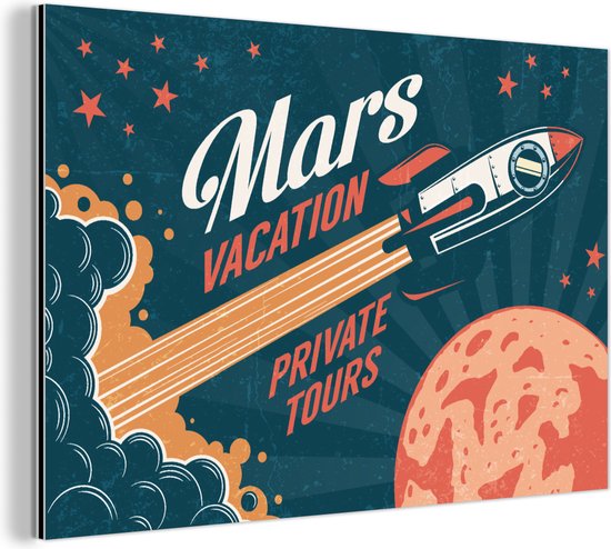 Décoration murale Métal – Peinture Aluminium Industrielle – Vintage – Fusée – Mars – Mars vacances visites privées – Vacances – Espace – 90×60 cm – Dibond – Photo sur aluminium – Décoration murale industrielle – Pour le salon / chambre