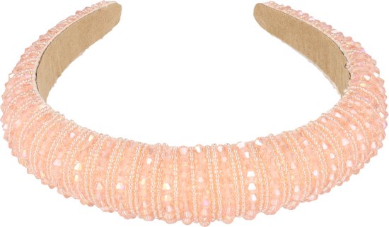 Bandeau Diadème Perles Facettes Perles Motif Rayure Perles Rose Clair