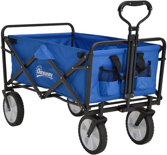 Chariot de plage pliable Merax bleu foncé – Chariot de plage avec Roues à 360 ° – Chariot de transport avec cadre en acier et barre de poussée réglable – 93 x 49 x 100 cm
