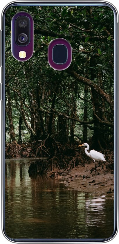 Convient pour coque Samsung Galaxy A40 – Héron – Forêt – Lac – Coque de téléphone en Siliconen