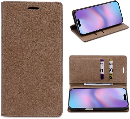 Étui Casemania pour Apple iPhone 17 – Marron Moka – Bookcase fin avec porte-cartes – Étui portefeuille fin en similicuir grainé et brillant – Marron