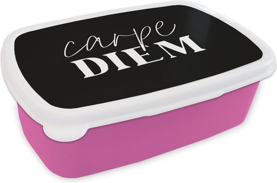 Boîte à lunch Rose – Boîte à lunch – Boîte à pain – Citation – Carpe diem – Saisir le jour – 18x12x6 cm – Enfants – Fille – Cadeau Saint Valentin