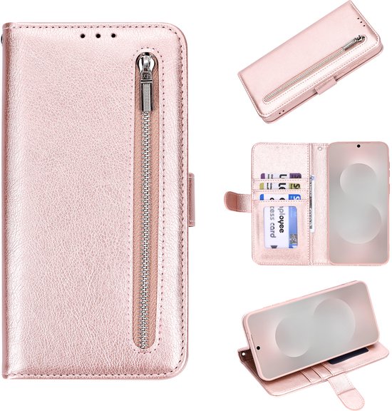 Étui Casemania pour Apple iPhone 16e – Or rose – Étui portefeuille avec fermeture éclair