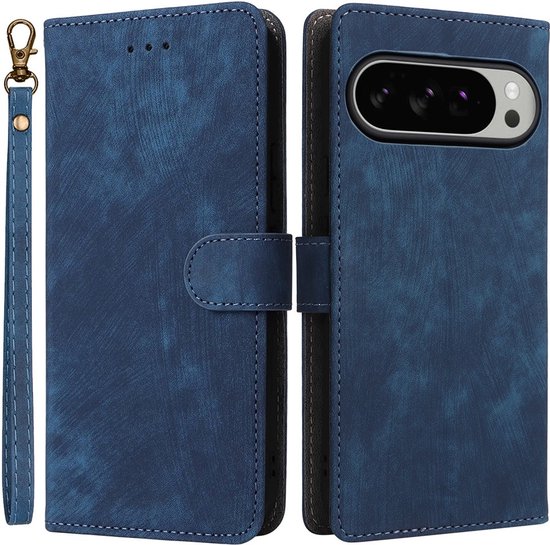 Étui adaptée pour Google Pixel 10 Pro XL – Coque portefeuille Phonesta Vintage Skin avec cordon amovible – Bleu