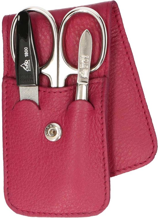 Erbe Solingen Étui de manucure 3 pièces avec fermeture à bouton-pression Fuchsia (ERBE9079)