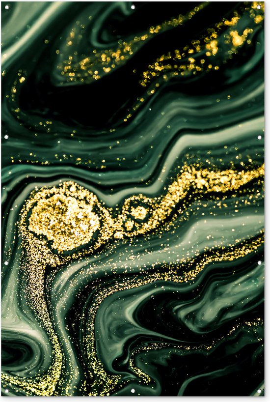 Décoration murale Marbre – Goud – Glitter – Vert – Aspect marbre – Luxe – 120×180 cm – Poster jardin – Toile jardin – Poster extérieur