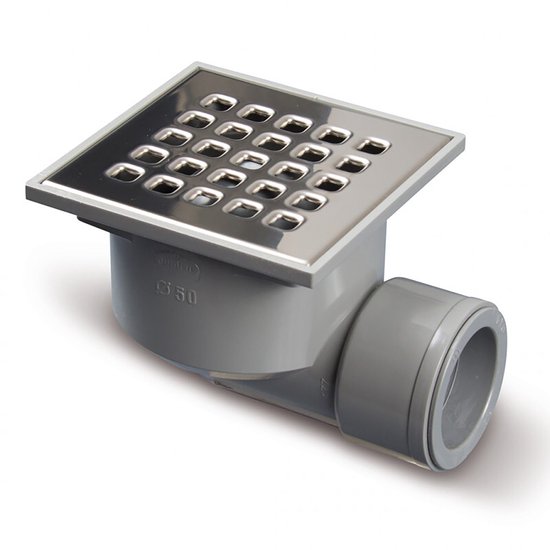Caniveau de douche inconnu 105 x 105 mm, sortie latérale, acier inoxydable