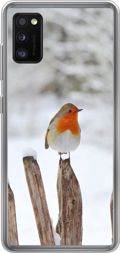 Coque Samsung Galaxy A41 – Vogel – Clôture – Neige – Siliconen – Sinterklaas – Noël – Cadeaux – Cadeaux chaussures