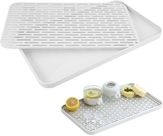 Bac d&rsquo;égouttage Multifonctionnel avec Bac de Récupération – 31 x 17,5 x 2,2 cm – Perfect pour la Vaisselle, la Verrerie, les Légumes et les Fruits