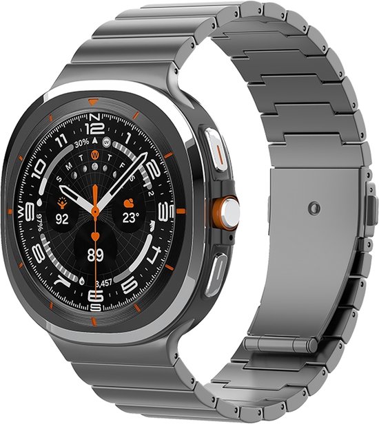 Bracelet titanium Luxe – compatible avec Samsung Galaxy Watch Ultra (47mm) / Ultra 2025 (47mm) – bracelet à mailles en acier inoxydable avec fermoir papillon – gris