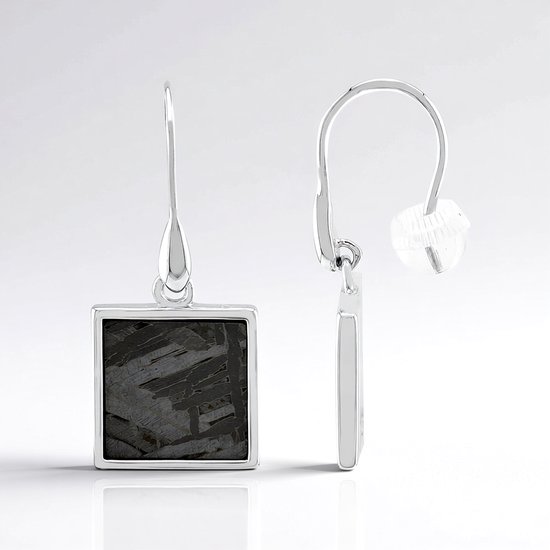 Cavill – Boucles d&rsquo;oreilles en argent avec météorite Aletai de 3,72 ct – Argent sterling 925 – Fermoir à clip carré moderne – Design unique et contemporain