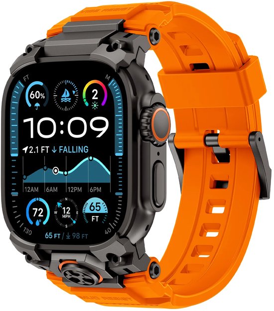 Bracelet Strap-it Four Claw Siliconen – compatible avec Apple Watch 1/2/3/4/5/6/7/8/9/10/11/SE/Ultra (2/3) (44/45/46/49 mm) – confortable, résistant à la sueur, ajustable – Oranje