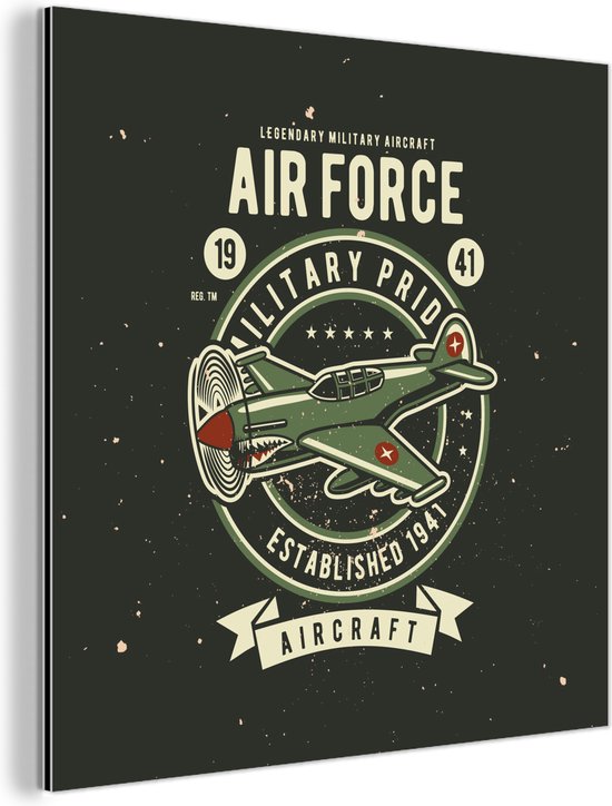 Décoration murale Métal – Aluminium – Mancave – Avion – Armée – Vintage – 90×90 cm