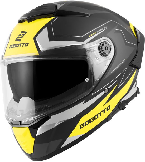 Casque intégral Bogotto FF118 Vilial Zwart mat jaune – Taille L – Casque
