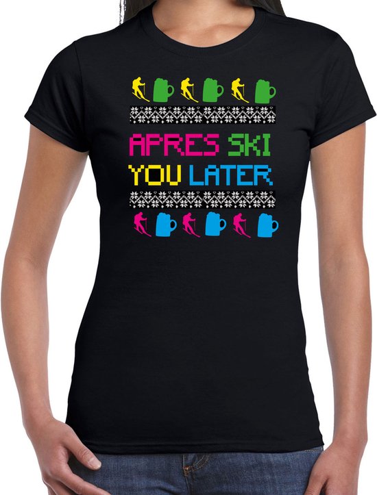 Bellatio Decorations T-shirt après ski pour femme – après le ski, vous plus tard – noir – sports d&rsquo;hiver L