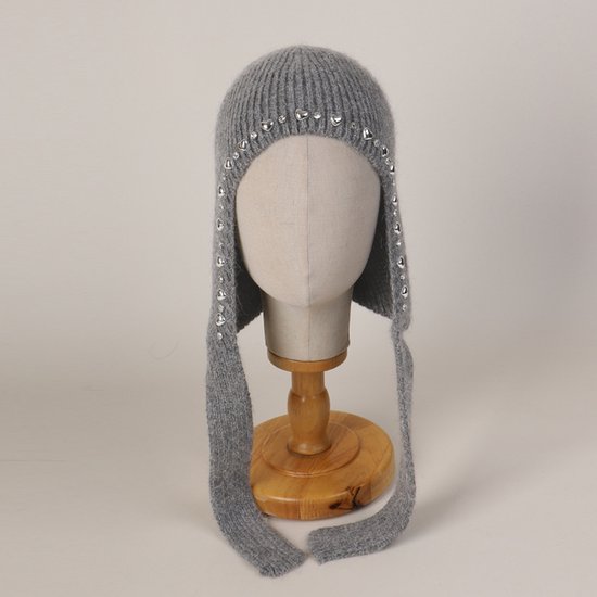 Bonnet cœur avec fermeture à cordon perlé, bonnet d&rsquo;hiver chaud, bonnet mignon, bonnet pilote tricoté chaud d&rsquo;hiver, bonnet style mignon pour femmes avec cache-oreilles, bonnet chaud élastique