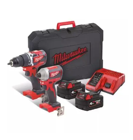 MILWAUKEE – Pack de 2 machines Perceuse-Visseuse M18 compact brushleess – 4933464718