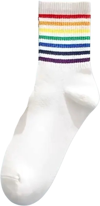 Chaussettes Blanches aux Rayures Arc-en-ciel – One Size | Fris, Confortable & Ludique