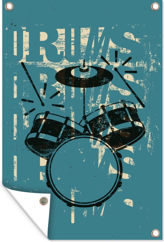 Décoration murale murale Percussions – Zwart – Blauw – 120×180 cm – Affiche de jardin – Toile de jardin
