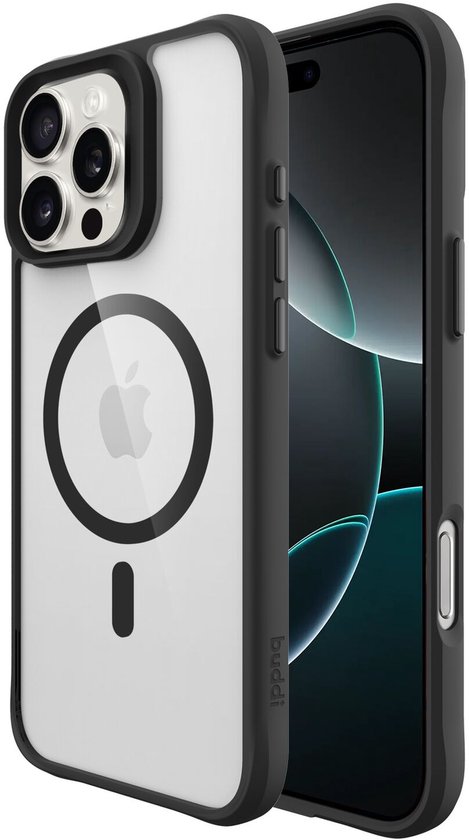 Coque hybride Buddi pour Apple iPhone Pro – Compatible MagSafe – Coque arrière magnétique – Protection magnétique – Zwart transparent