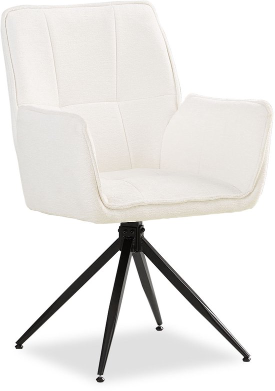 Chaise de salle à manger Homestyle4u – 1 pièce – Laine chenille Wit – avec accoudoirs – pivotante