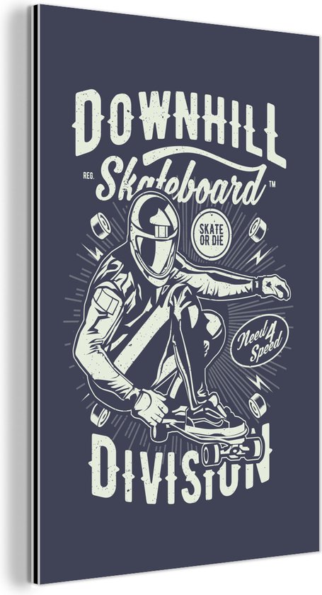 Décoration murale Métal – Peinture Aluminium Industrielle – Skateboard – Casque – Vintage – 100×150 cm – Dibond – Photo sur aluminium – Décoration murale industrielle – Pour le salon/chambre