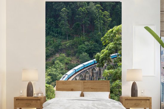 Behang – Fotobehang De trein tussen Badulla en Ella op Ceylon – Breedte 195 cm x hoogte 300 cm
