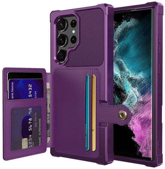 Étui Portefeuille Adapté pour Samsung Galaxy S22 Ultra – Back Cover avec Porte-Cartes – Housse de Téléphone pour Carte Bancaire – Porte-Cartes à l&rsquo;Arrière – Coque avec Aimant Violet