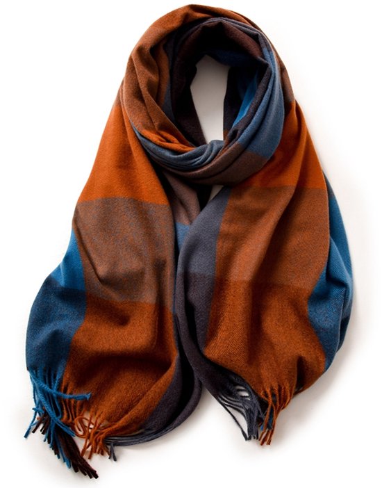Châle d&rsquo;hiver pour femmes, couverture à carreaux chauds, châle à carreaux réversible chaud avec glands (Harbin Blauw)