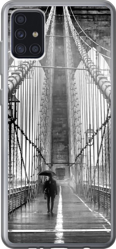 Coque Samsung Galaxy A52 5G – Pont de Brooklyn sous la pluie en noir et blanc – Siliconen