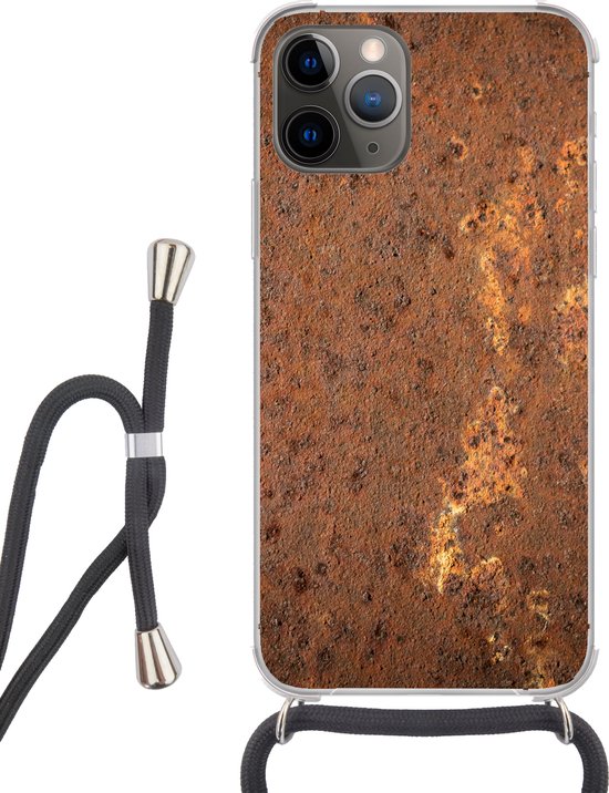 Étui de téléphone adapté à iPhone 13 Pro Max – Marron – Oranje – Abstrait – Vintage – Imprimé rouille – Motif – Siliconen – Bandoulière – Coque arrière avec cordon – Étui de téléphone avec cordon – Étui avec corde Étui de téléphone