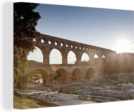 Fantastique coucher de soleil sur le Pont du Gard en France Toile 120×80 cm – Tirage photo sur toile (Décoration murale salon / chambre)