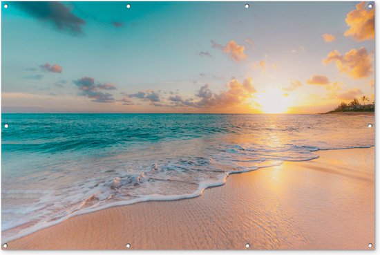 Décoration murale Coucher de soleil – Plage – Mer – Été – Blauw – 180×120 cm – Poster jardin – Toile jardin – Poster extérieur