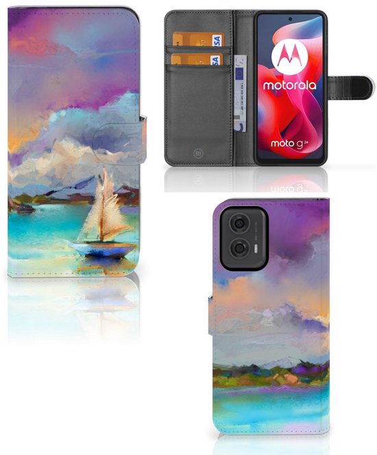 Coque Motorola Moto G24 | G04 | G24 Power PU Etui Housse en PU Cuir Portefeuille de Protection Bateau