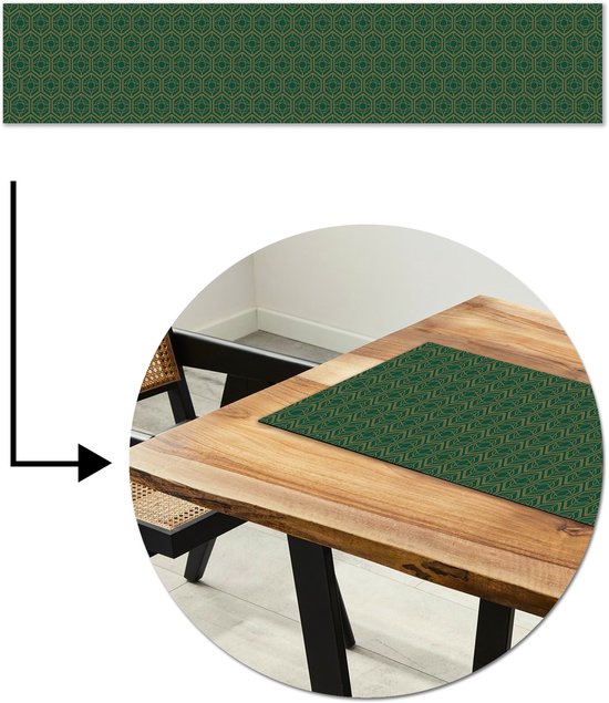 Chemin de table 200×40 cm – Tapis de table vinyle Géométrique – Motif – Vert – Décoration de table – Ornement de table – Décoration de cuisine – Ornement de table