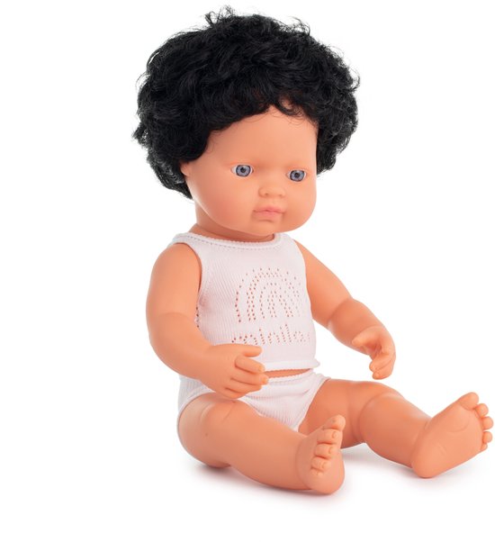 Bébé Garçon Blanc aux Cheveux Bouclés Foncés (38cm)