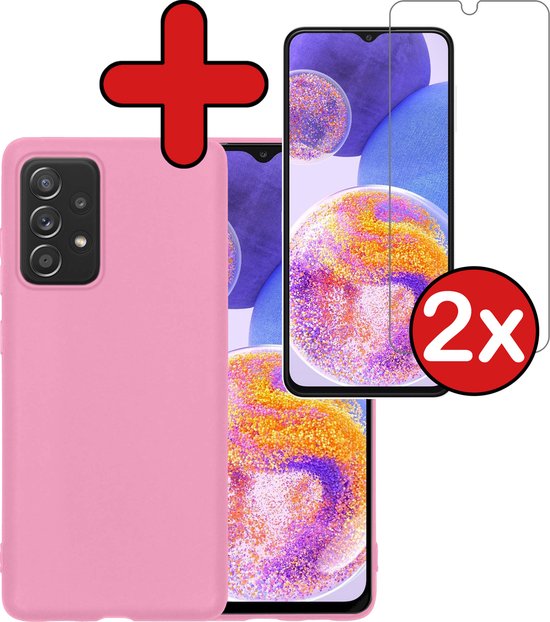 Coque Samsung A23 en Siliconen avec 2x protecteurs d&rsquo;écran – Coque Samsung Galaxy A23 en Siliconen – Rose clair
