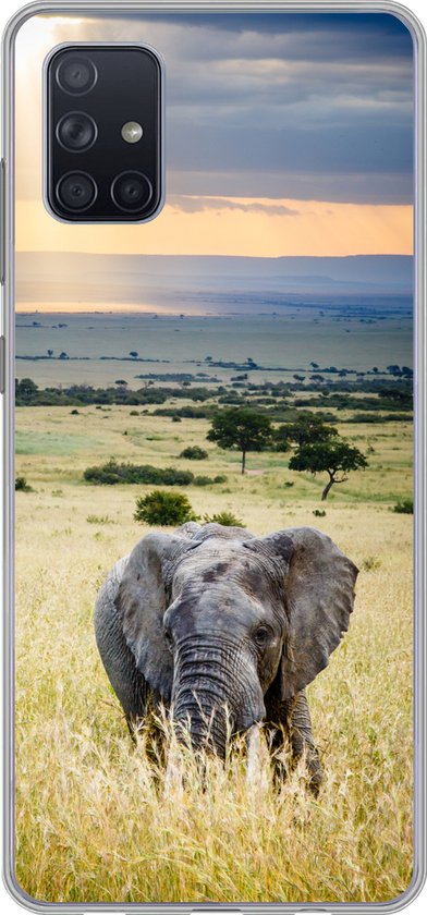 Coque Samsung Galaxy A71 – Rayons de soleil sur un éléphant dans la savane – Siliconen – Sinterklaas – Noël – Cadeaux – Cadeaux chaussures