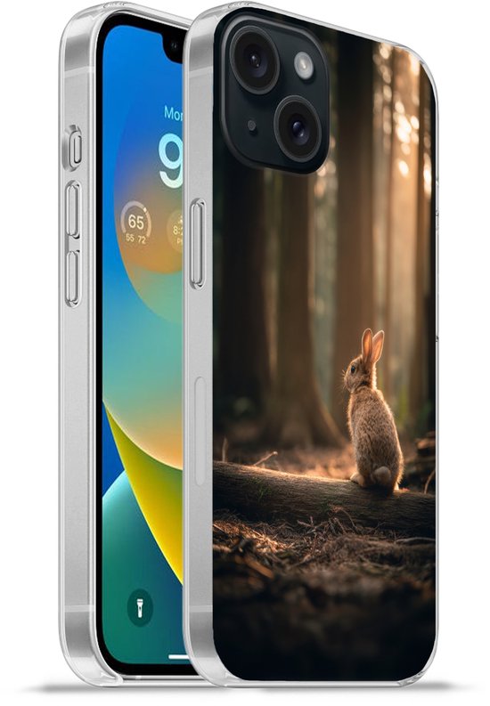 Étui de téléphone Convient pour étui iPhone 15 – Lapin – Forêt – Rayons de soleil – Étui de téléphone en silicone Étui de téléphone