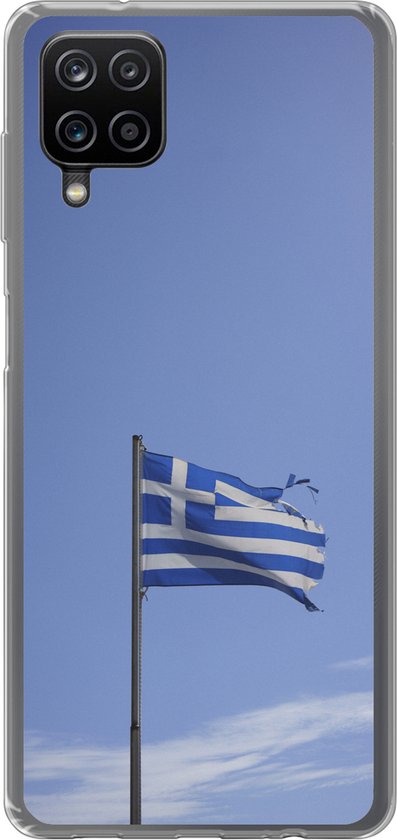 Convient pour la coque Samsung Galaxy A12 – Drapeau grec déchiré agitant – Coque de téléphone en Siliconen