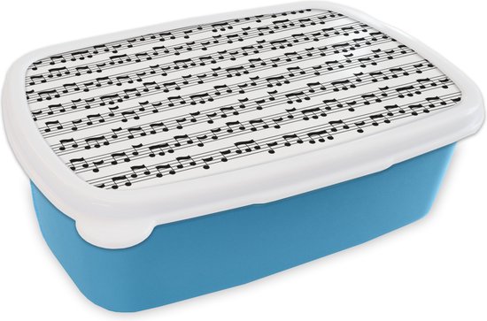 Boîte à lunch Blauw – Boîte à lunch – Boîte à pain – Musique – Motifs – Notes de musique – 18x12x6 cm – Enfants – Garçon – Cadeau Sinterklaas – Distribution de cadeaux pour enfants – Cadeaux chaussures Sinterklaas