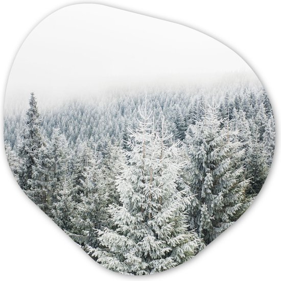 Décoration murale Organique – Décoration murale Plastique – Peinture Organique – Forêt – Neige – Hiver – Saisons – Sapin – 40×40 cm – Forme miroir asymétrique sur plastique