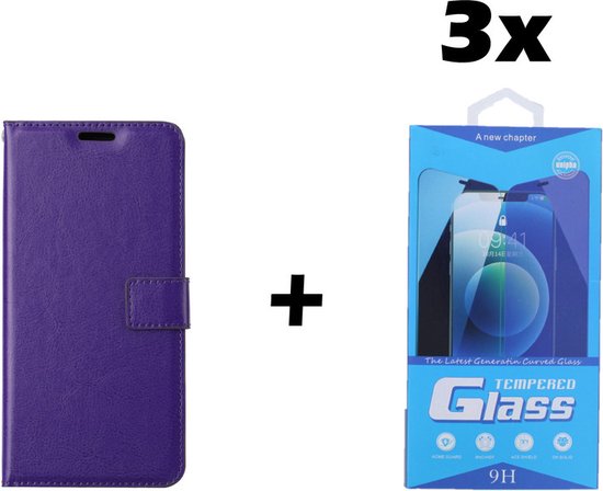 Coque pour iPhone 6 Plus / 6s Plus – Bookcase – Espace pour 3 cartes – Similicuir – avec 3x Protecteur d&rsquo;écran trempé – SAFRANT1 – Violet