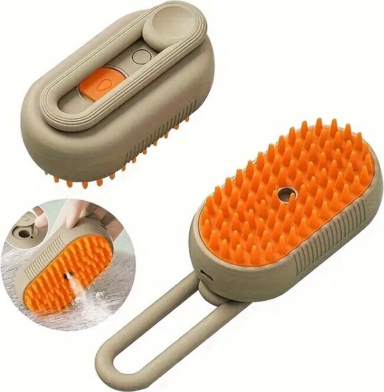 Brosse vapeur électrique portable pour chat – Brosse pour chien – Brosse pour animaux – Brosse démêlante – Anti-mue – Soin du pelage – Beige