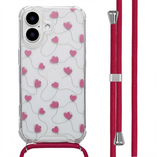 Coque imoshion – Compatible avec iPhone 16 – Design avec cordon – Cœurs connectés rose poudré