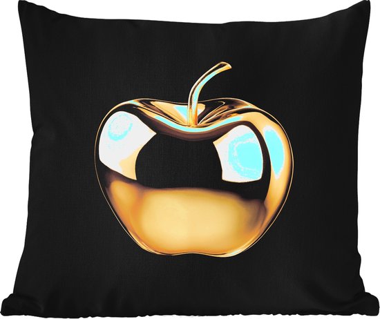 Coussin d&rsquo;extérieur résistant aux intempéries – Pomme – Or – Chrome – Zwart – 50×50 cm