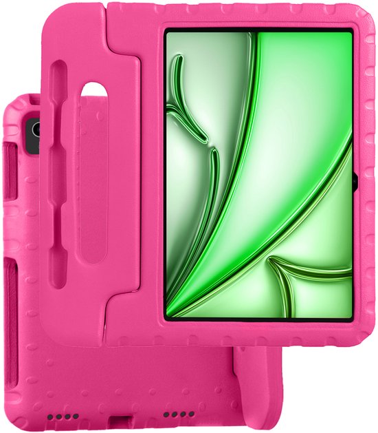 BASE. Étui pour tablette – Compatible avec iPad Air 2025 (11 pouces) – Étui pour enfant – Coque arrière – Poignée – Protection Extra – Rose