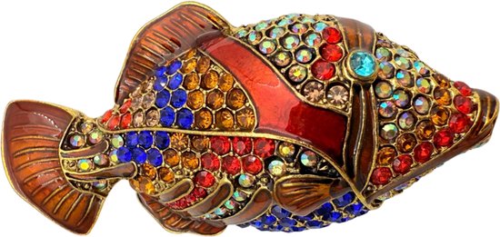 Broche Poisson – Bijou Vintage orné de strass colorés 68x35mm – Poisson tropical