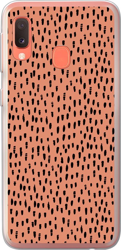 Coque Samsung Galaxy A20e – Pois – Zwart – Oranje – Coque de téléphone en Siliconen