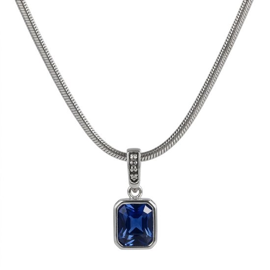 Collier argenté avec pierre bleue pour homme et femme – design minimaliste – chaîne avec pendentif – maille serpent lisse
